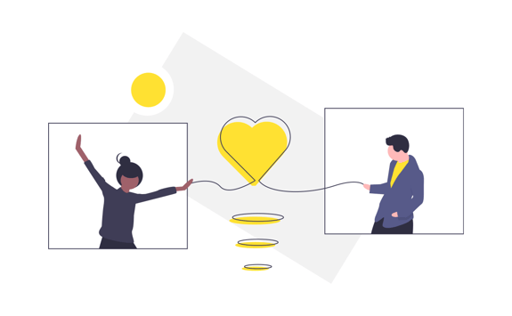 två personer med ett hjärta i mellan sig som symboliserar en star relation