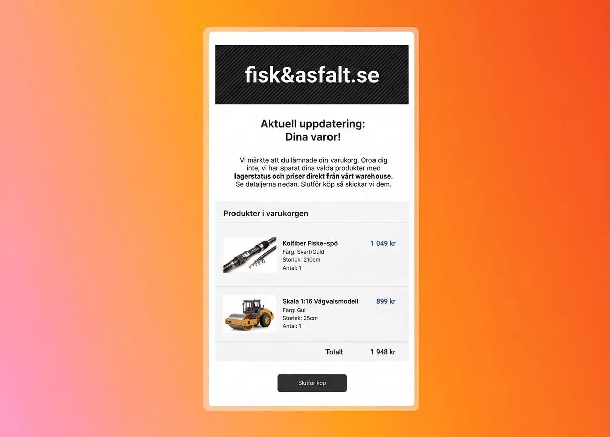 The image displays a digital receipt or invoice on a website with the domain 'fisk&amp;asfalt.se'.