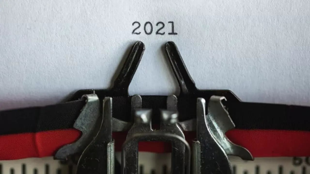 A typewriter has written 2021