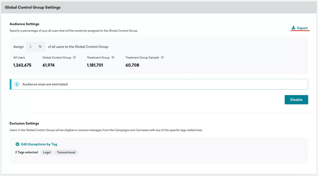 Control group in braze
